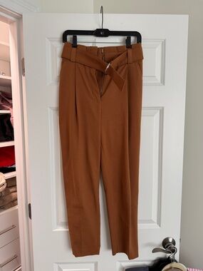A.L.C. Belted Paperbag Trousers in Cognac Brown